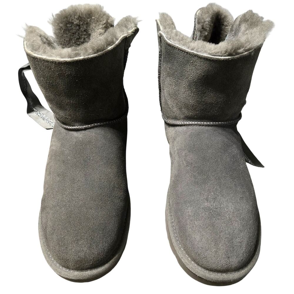 UGG Mini Bailey Bow II Grey Suede Shearling Boots